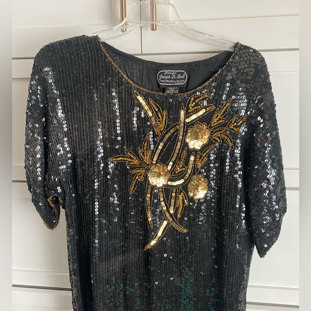 Vintage sequin top size L 100% silk